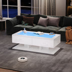 High-Gloss LED Sofa Table with Glass Top, White