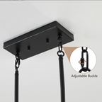 Walnut & Black Industrial Farmhouse Rectangular Pendant Light, 5-Light Chandelier, 32 in.