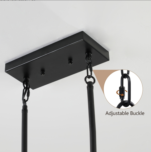 Walnut & Black Industrial Farmhouse Rectangular Pendant Light, 5-Light Chandelier, 32 in.