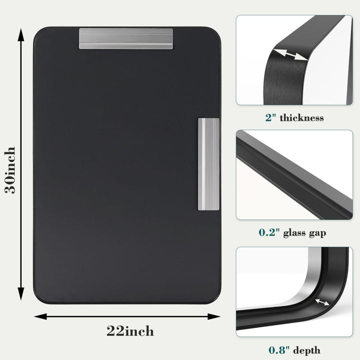 Dimension diagram for Rectangular Metal Framed Wall Mirror, Black Frame, 22x30 and 24x36 in., for Bathroom