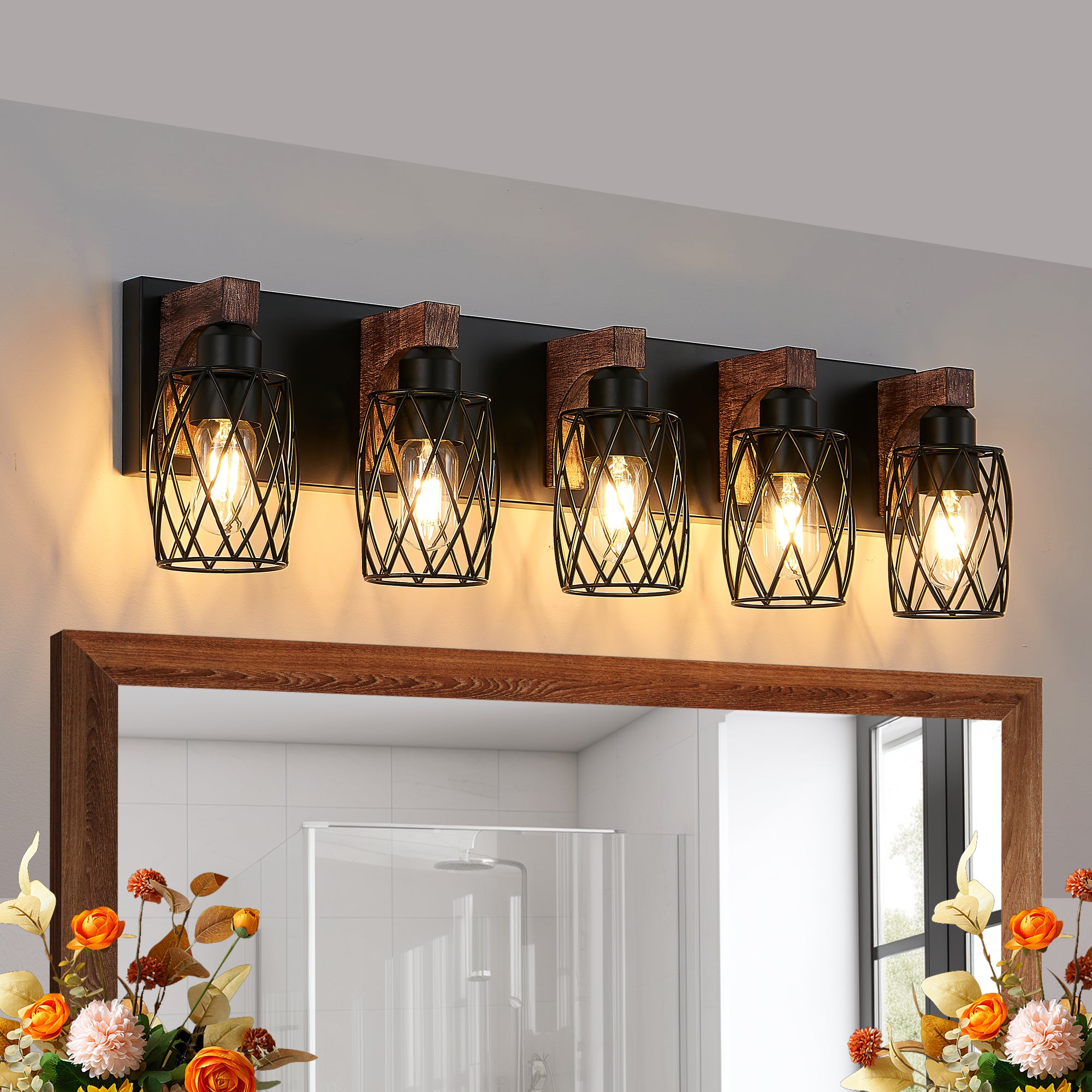 31 Industrial Vintage 5-Light Wall Sconce - Black Cage Wall Lighting F