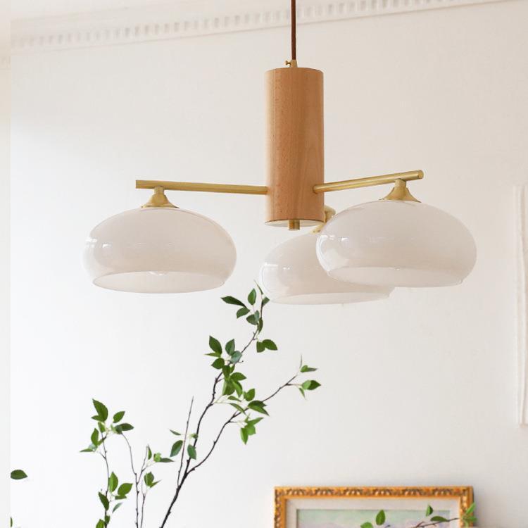 Cream Log-Style Glass Chandelier, Metal Frame, 3 or 5 Light