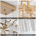 Cascading Crystal Pendant Light, 39 In. Gold Iron Frame