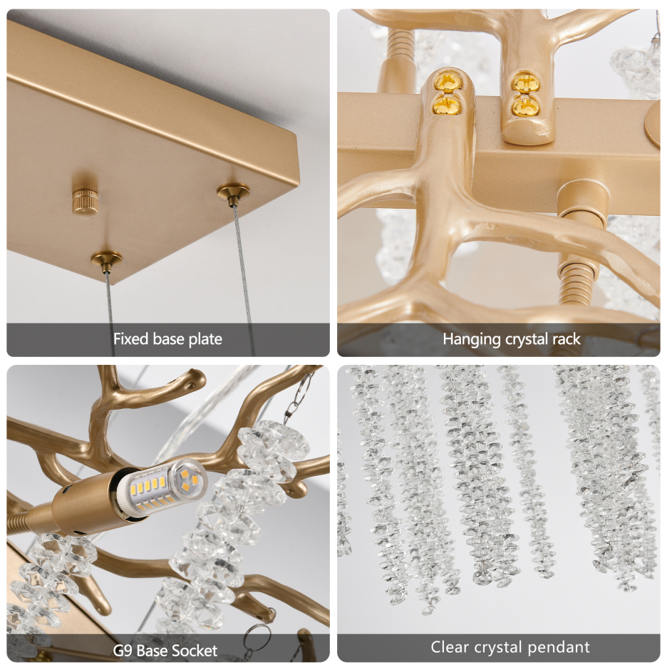 Cascading Crystal Pendant Light, 39 In. Gold Iron Frame