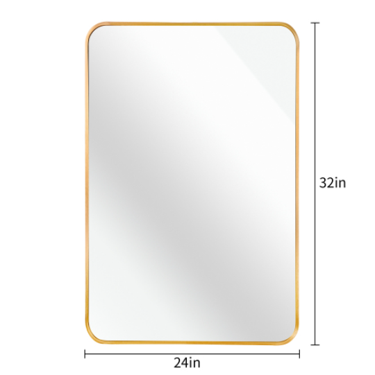 24x32 Inch Gold Metal Framed Rectangular Bathrrom Mirror For Wall.