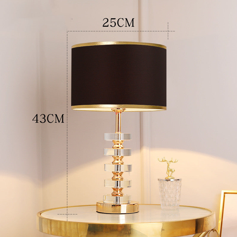Stacked Crystal Table Lamp, Drum Shade with Gold Trim, 17 Inch