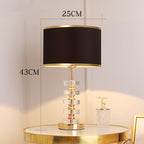 Stacked Crystal Table Lamp, Drum Shade with Gold Trim, 17 Inch