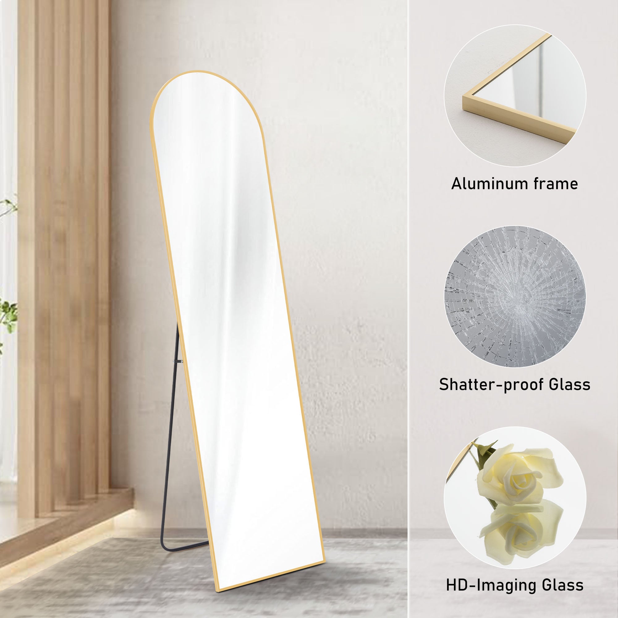Full-Length Floor Mirror, 63 x 20 Inch, Free Standing or Wall Leaning