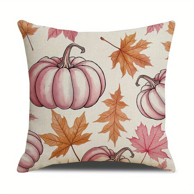 Farmhouse Pumpkin Throw Pillow Covers, Maple Leaf Print, 18x18 in, Set of 4 for Living Room Sofa — detail view
