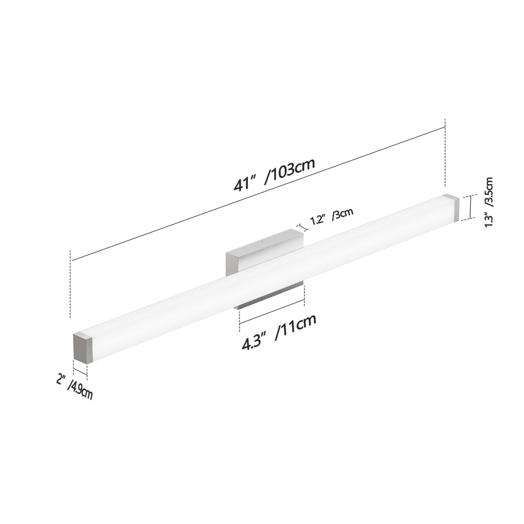 Bathroom Vanity Light Brushed Nickel Square LED 41 Inch 24W 6000K Cool