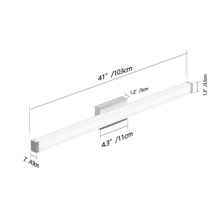 Dimension diagram for Square LED Bathroom Vanity Light, Brushed Nickel, 6000K Cool White, 41 in. 24W, for Mirror