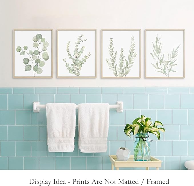 Botanical Plant Canvas Wall Art, Framed Boho Minimalist Prints, 8x10 in, Set of 4 for Bathroom — detail view 3