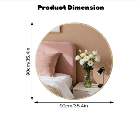 Dimension diagram for Round Wall Mirror, Metal Frame, 36 in., for Living Room