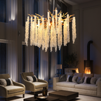 Gold Crystal Pendant Light with Cascading Strands, 24 Inch