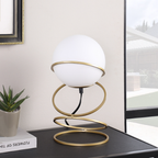 Glass Globe Table Lamp, Matte Gold Spiral Ring Base, 13.5 Inch