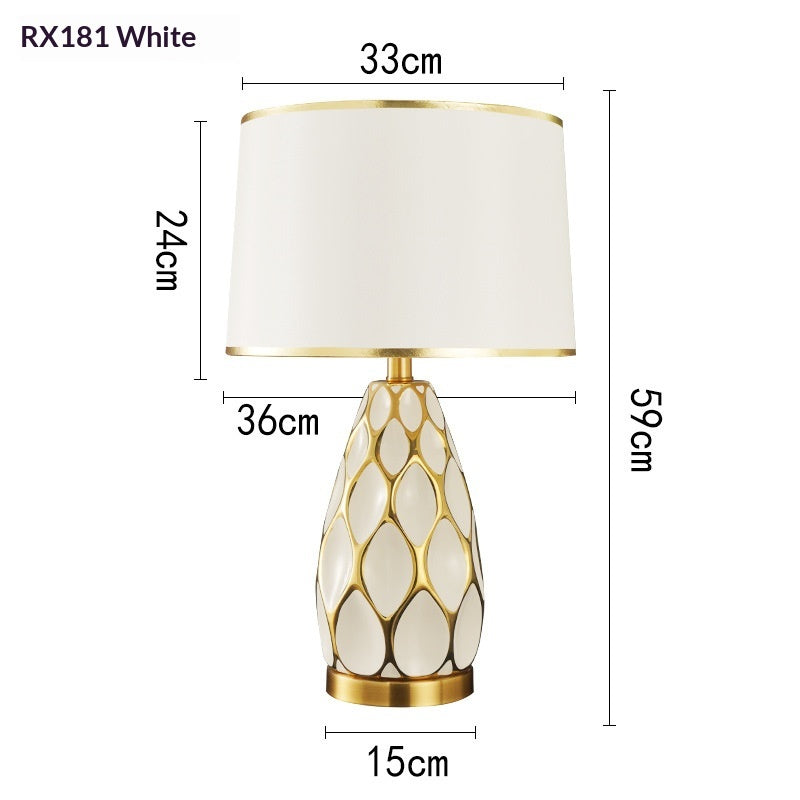 Honeycomb Ceramic Table Lamp, Cream with Gold Trim Shade