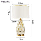 Honeycomb Ceramic Table Lamp, Cream with Gold Trim Shade