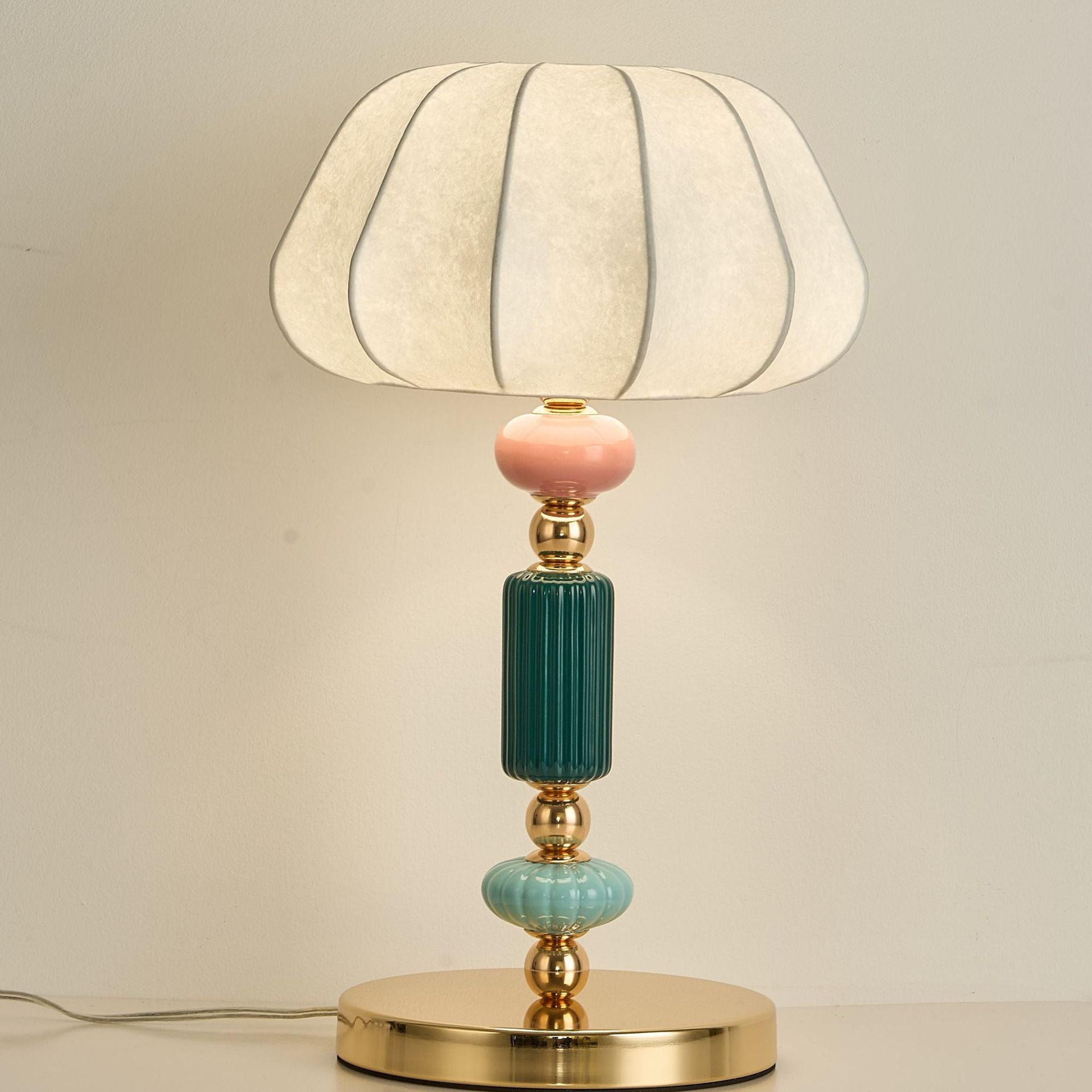 Danish Pastel Ceramic Table Lamp, Ribbed Fabric Shade