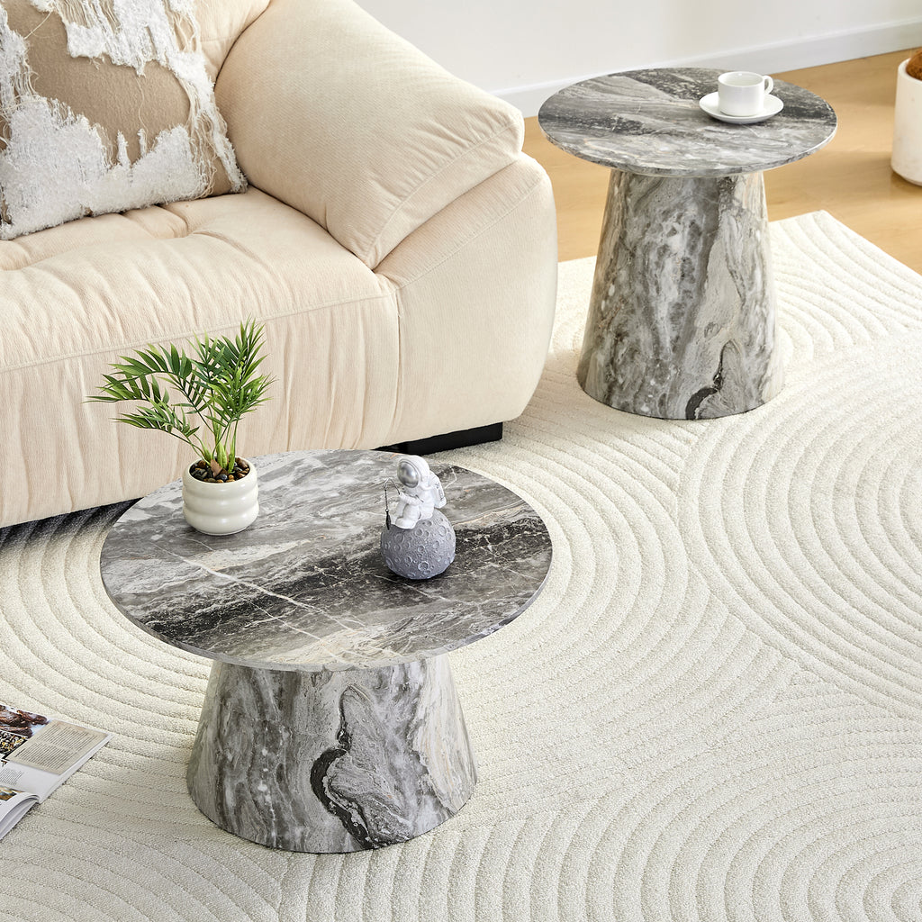 Nested Round Coffee Table Set, Grey Veneer