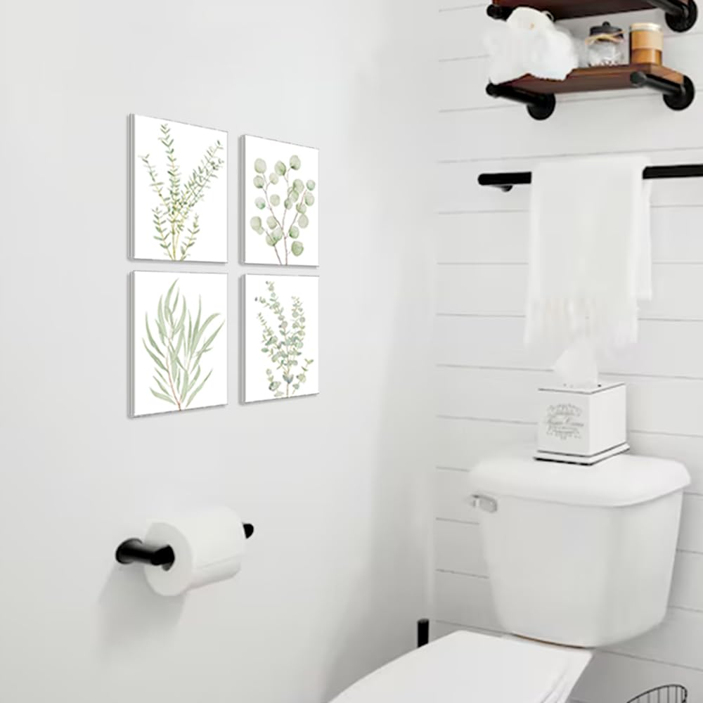 Botanical Plant Canvas Wall Art, Framed Boho Minimalist Prints, 8x10 in, Set of 4 for Bathroom — detail view