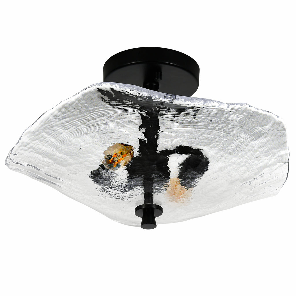 Gold Flower & Lotus Leaf Flush Mount Ceiling Light, Crystal-Style Glass Fixture