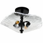 Gold Flower & Lotus Leaf Flush Mount Ceiling Light, Crystal-Style Glass Fixture