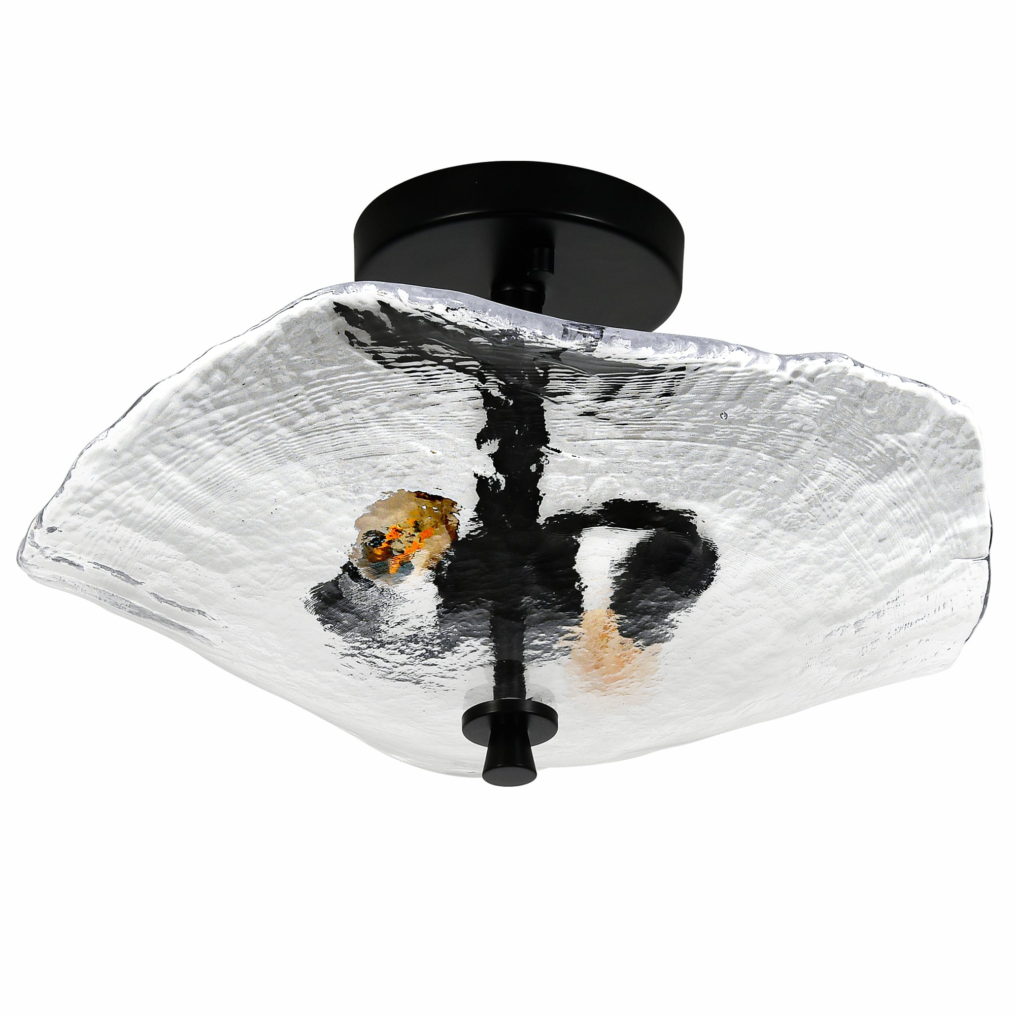 Gold Flower & Lotus Leaf Flush Mount Ceiling Light, Crystal-Style Glass Fixture
