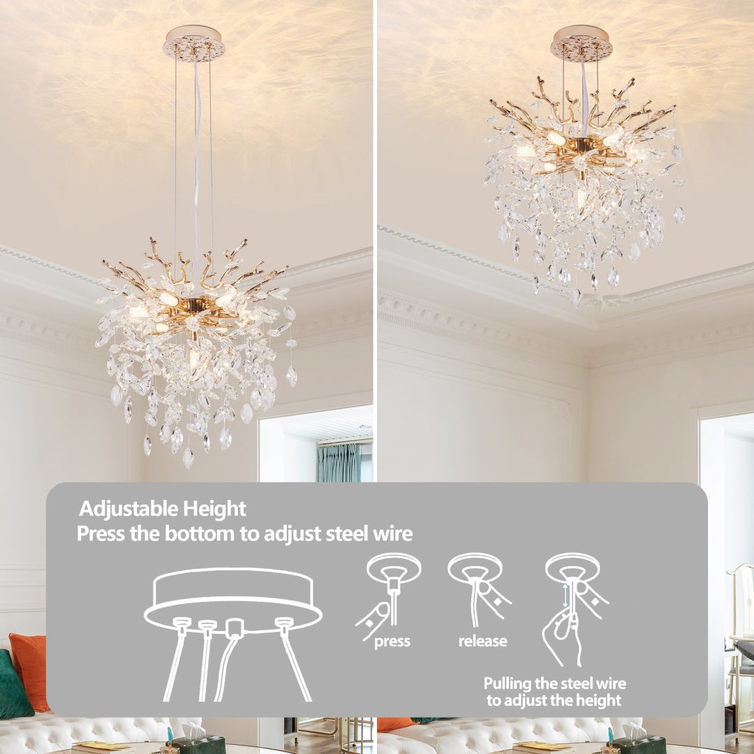 7-Light Gold Tree Branch Crystal Chandelier, 18 In. Wide