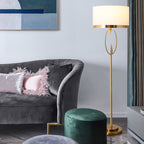 Brass Hoop Floor Lamp with White Drum Shade, 65 Inch
