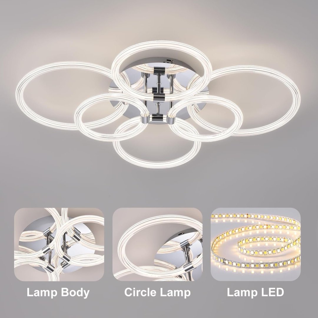 Modern Chrome 6-Light LED Flush Mount Ceiling Light, Acrylic Shade, 23.6 in.