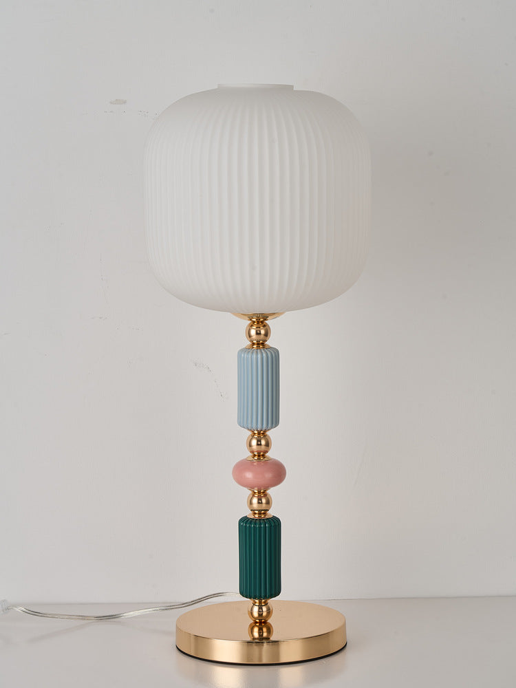 Danish Pastel Ceramic Table Lamp, Ribbed Fabric Shade