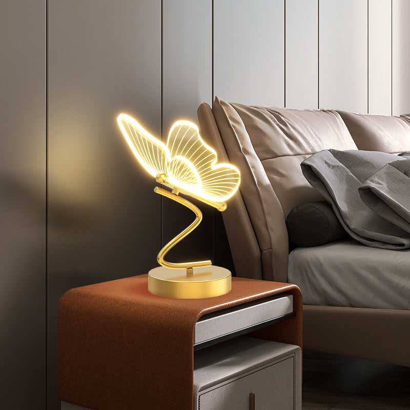 Acrylic Butterfly LED Table Lamp, Gold Base, 16 Inch