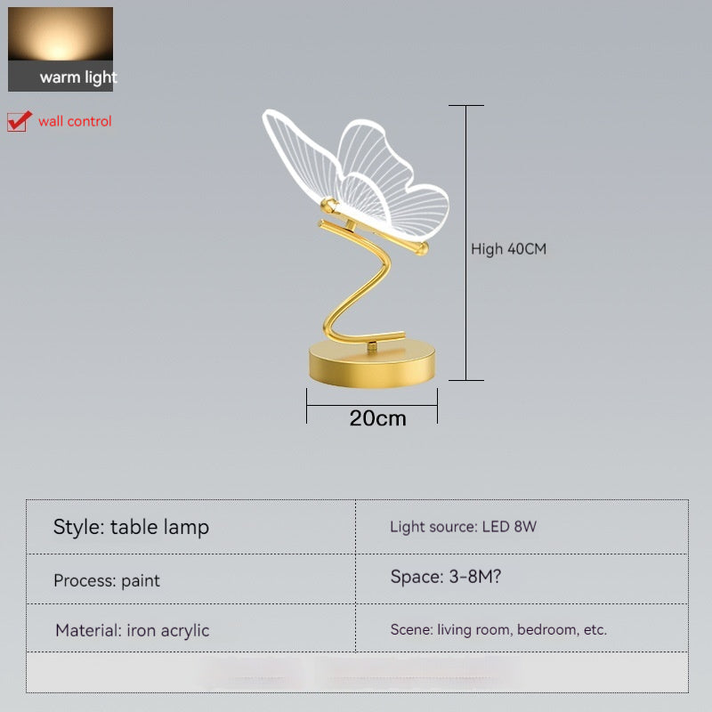 Acrylic Butterfly LED Table Lamp, Gold Base, 16 Inch