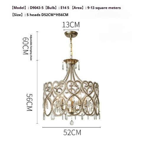 French Aged Crystal Chandelier, Retro Silver Iron Frame