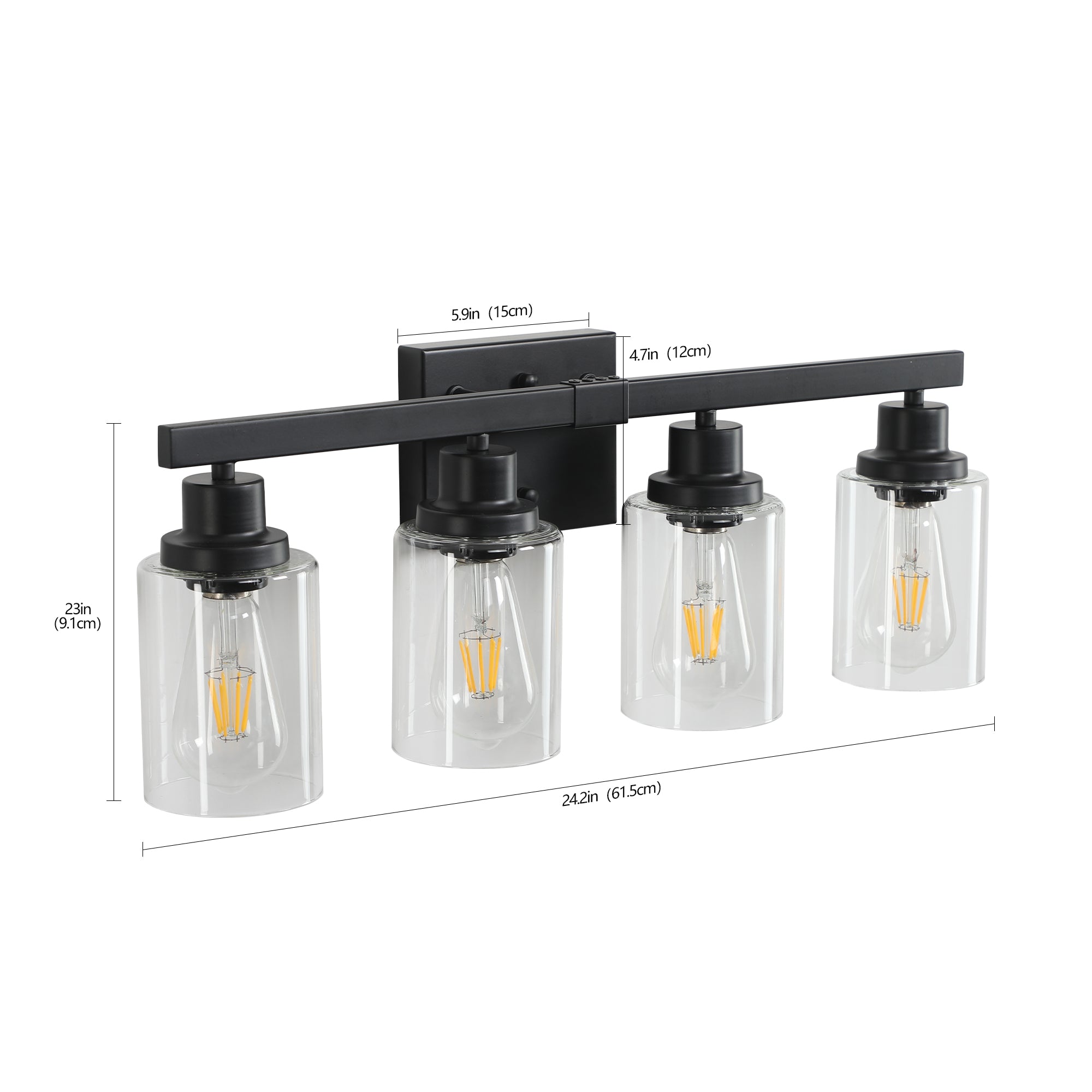 24 Modern Black 4-Light Bathroom Vanity Light Fixture