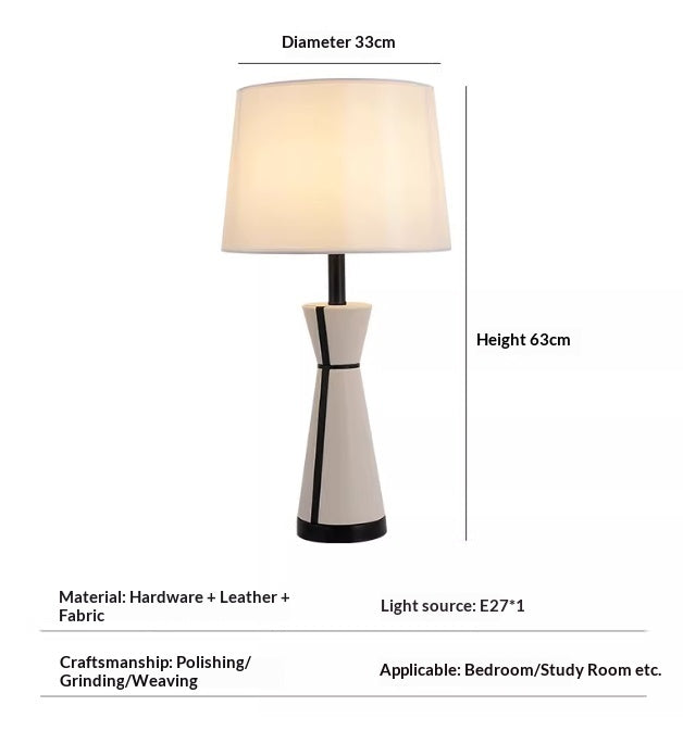 Leather-Wrapped Table Lamp, Cream with Black Piping, 25 Inch