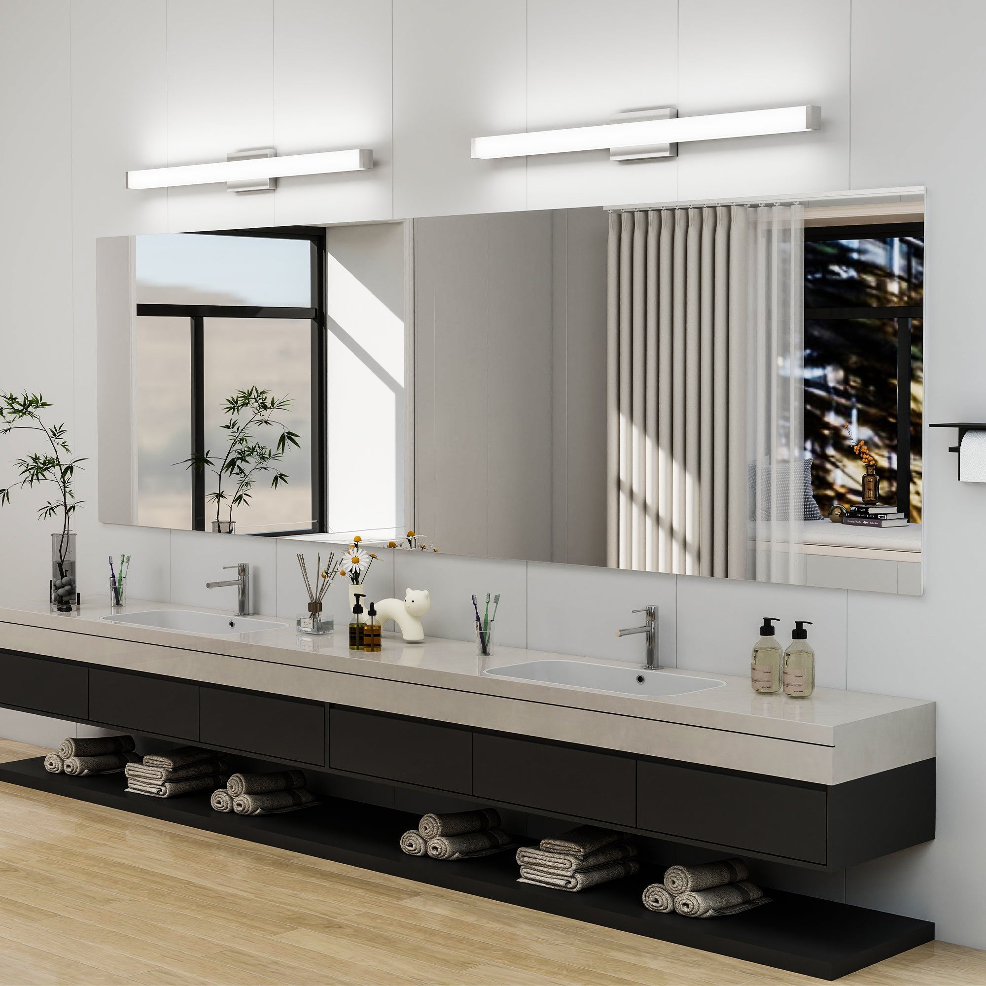 Bathroom Vanity Light Brushed Nickel Square LED 41 Inch 24W 6000K Cool