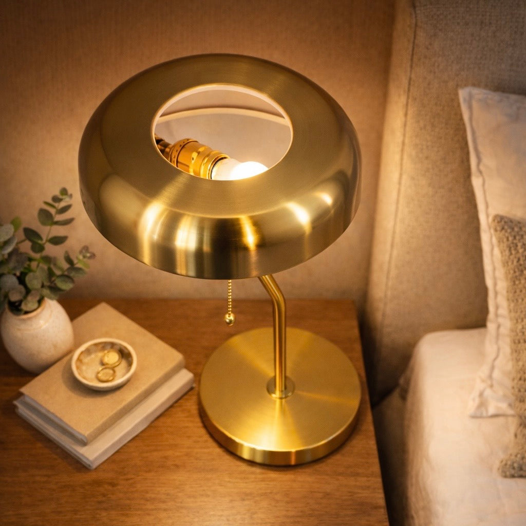 European Modern Metro-Style Nightstand Table Lamp, Gold Finish — detail view