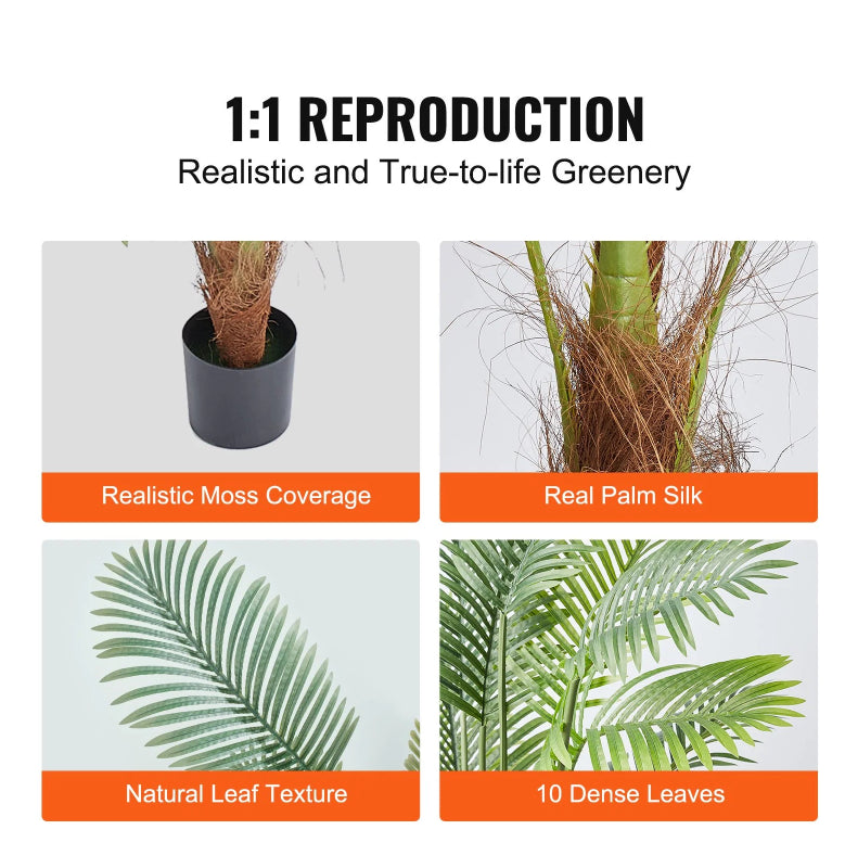 Artificial Palm Tree, Faux Tropical Potted Floor Plant, Green, for Living Room Corner — detail view 3