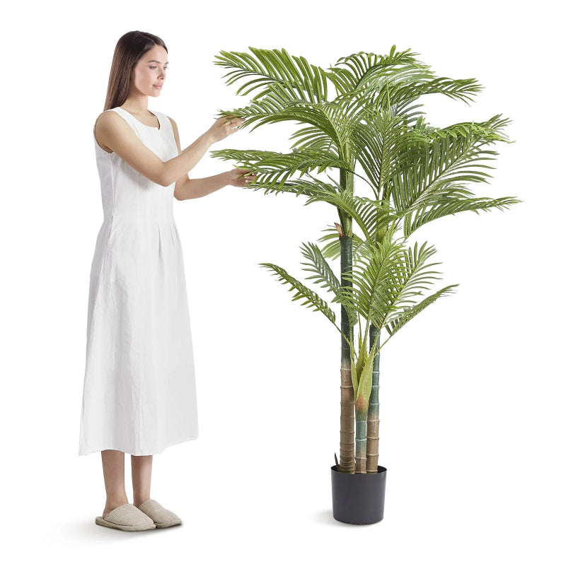 Artificial Golden Cane Palm Tree, Potted Faux Floor Plant — detail view 4