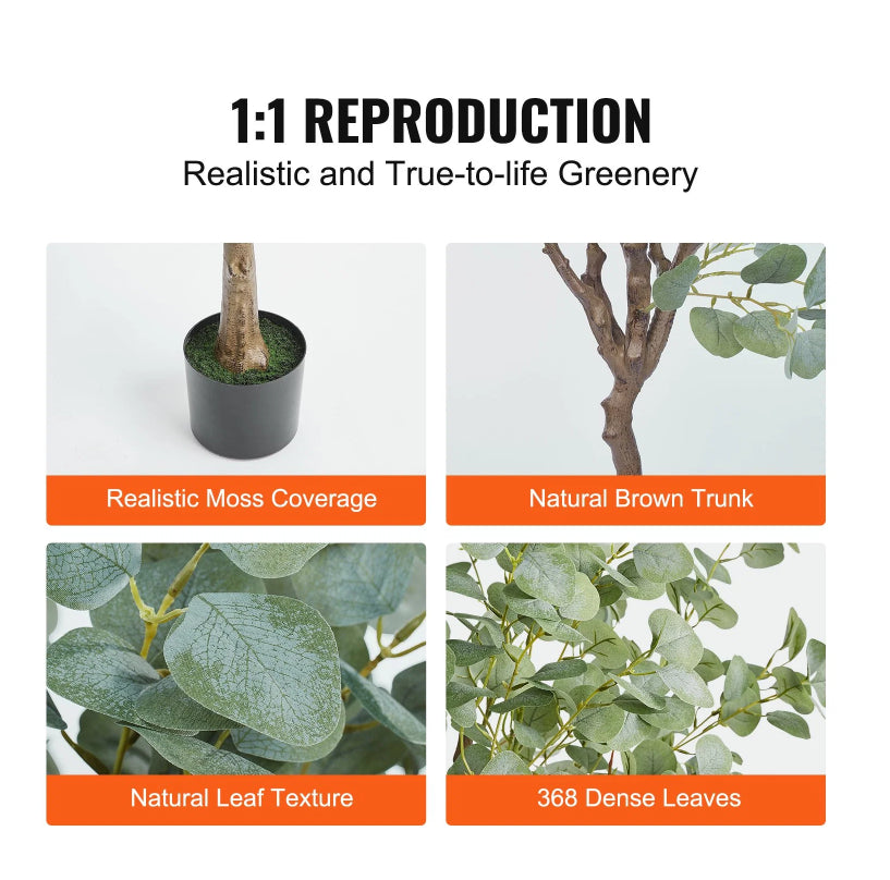 Artificial Eucalyptus Tree, Faux Potted Greenery Floor Plant, Green, for Living Room Corner — detail view