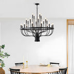 24-Light Iron Candle Chandelier, Matte Black Farmhouse, 39 In. Wide