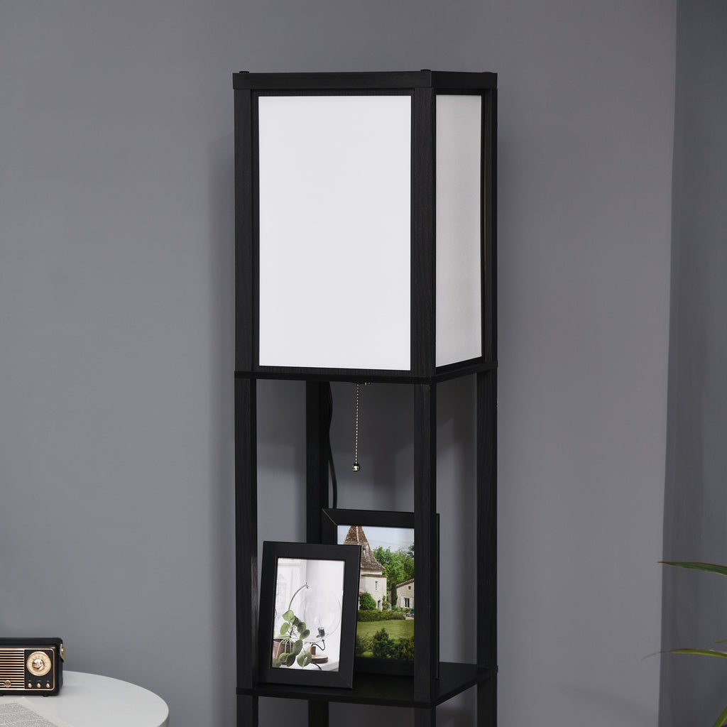 Modern Shelf Floor Lamp, Dual Ambient Light, Built-In Storage, Black Finish