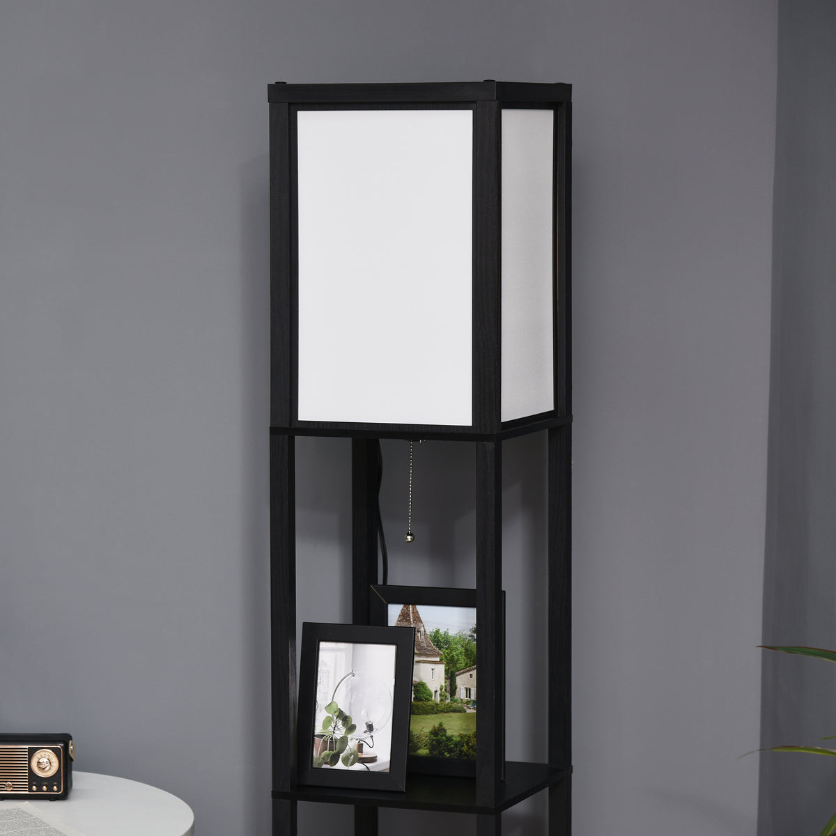 Modern Shelf Floor Lamp, Dual Ambient Light, Built-In Storage, Black Finish — detail view 3
