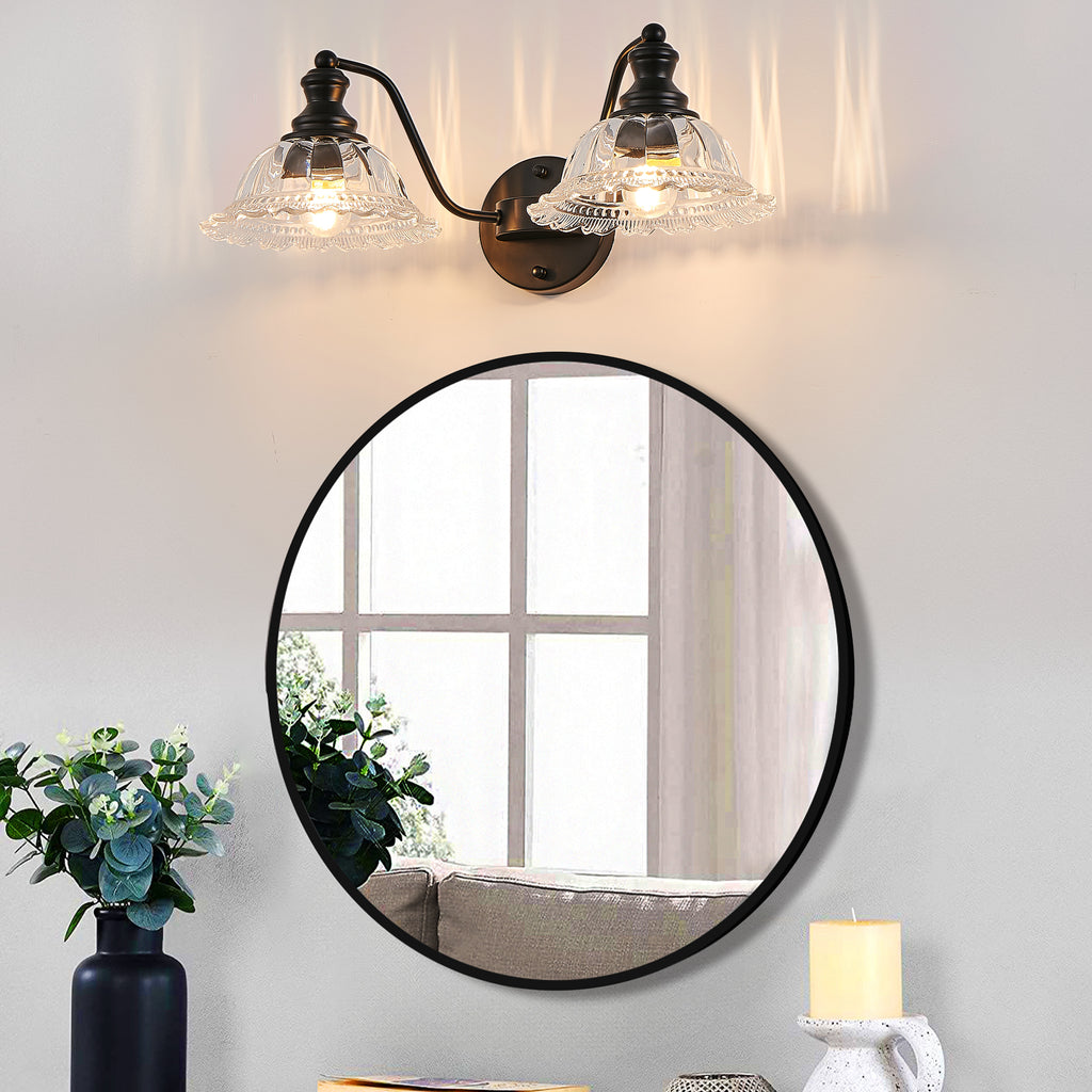 20 Inch 2-Light Vintage Bathroom Wall Sconce -- Elegant Black Metal An