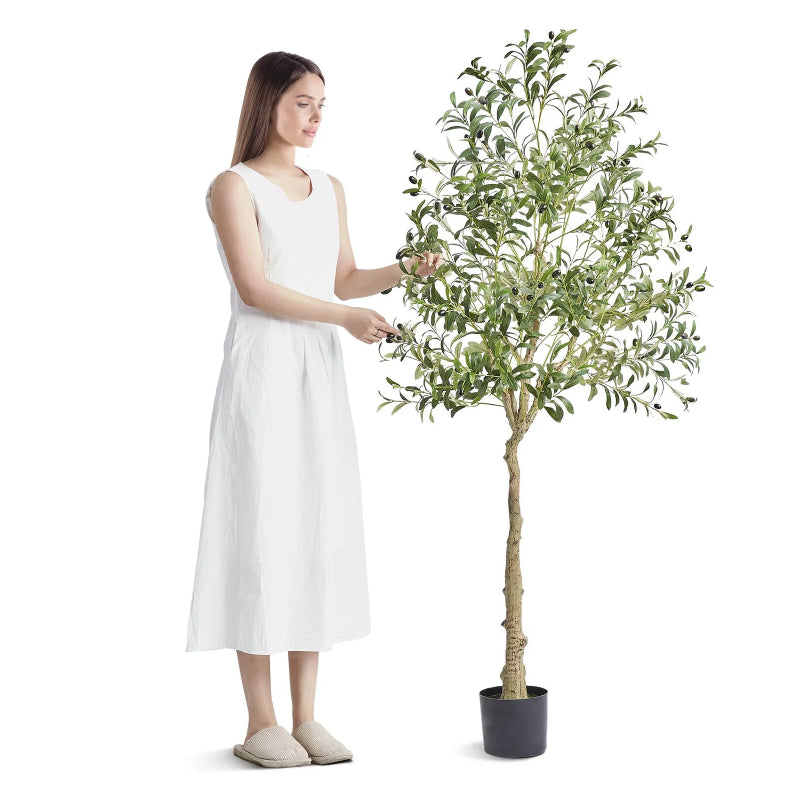Artificial Olive Tree, Faux Potted Greenery Floor Plant, Green, for Living Room Corner — detail view 3