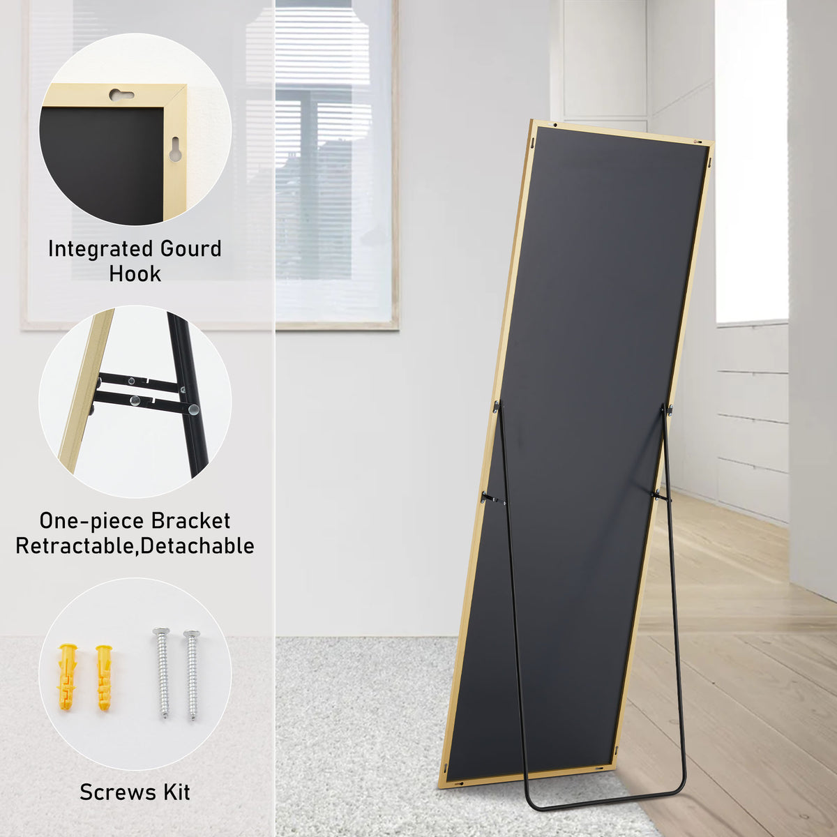 Full-Length Floor Mirror, 63 x 20 Inch, Free Standing or Wall Leaning — detail view 3