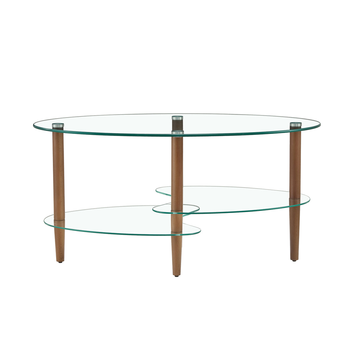 Three-Tier Oval Glass Coffee Table with Oak Legs