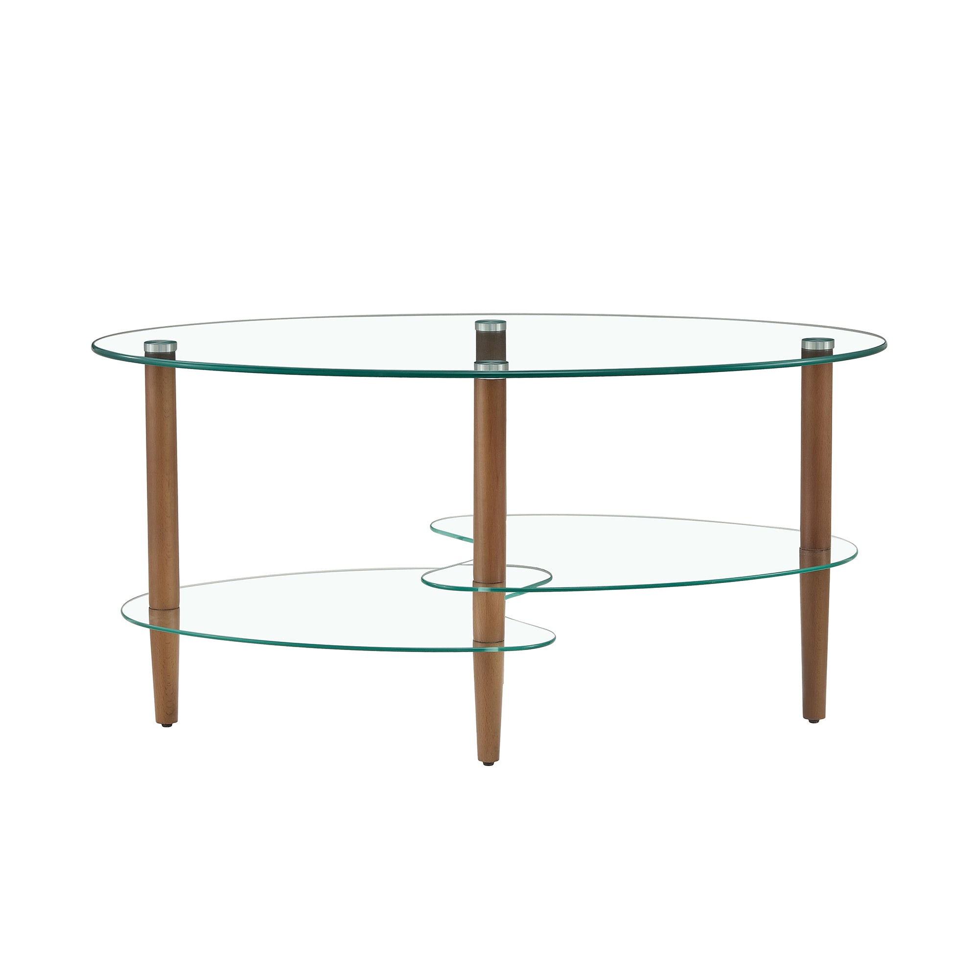 Three-Tier Oval Glass Coffee Table with Oak Legs