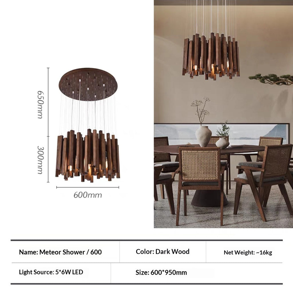 Minimalist Wood Chandelier, Light or Dark Finish, 16–47 in.